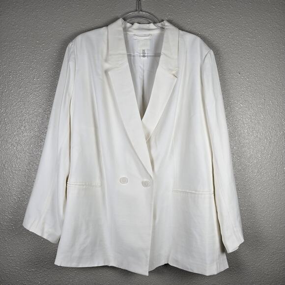 H&M Double Breasted Blazer Jacket Ivory Cream Off White Women’s XXL - Picture 1 of 6